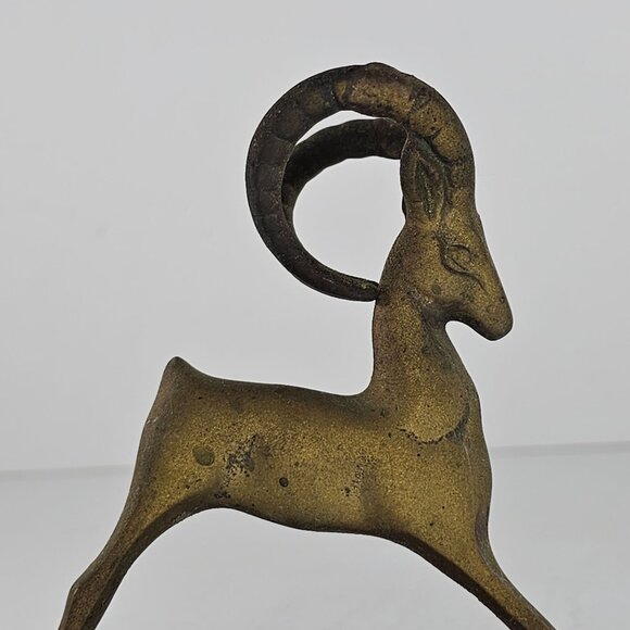 Vintage Brass Ram Ibex Goat Sculpture On Wooden Base - Picture 7 of 8